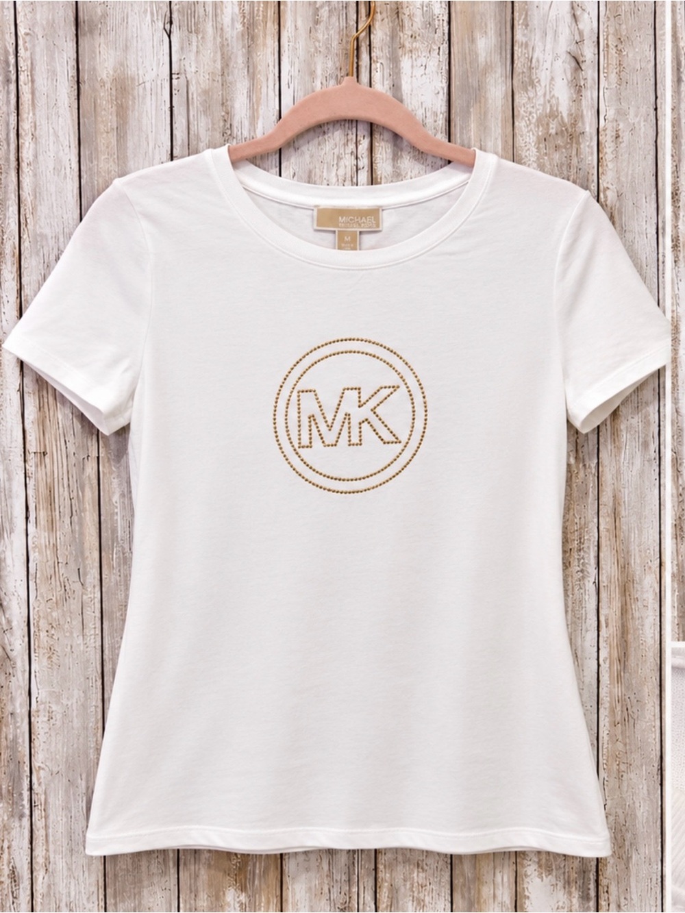 Michael Kors White Short Sleeve Tee with Gold MK Emblem